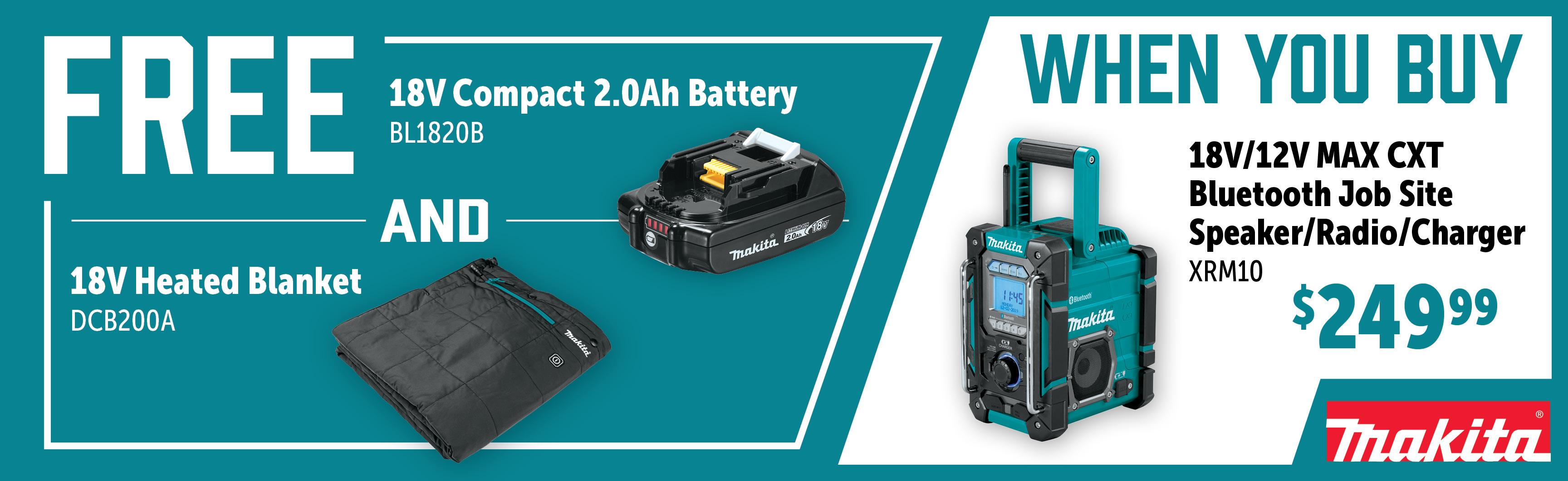 Makita Nov-Jan: Buy a XRM10 and Get a Free BL1820B + DCB200A