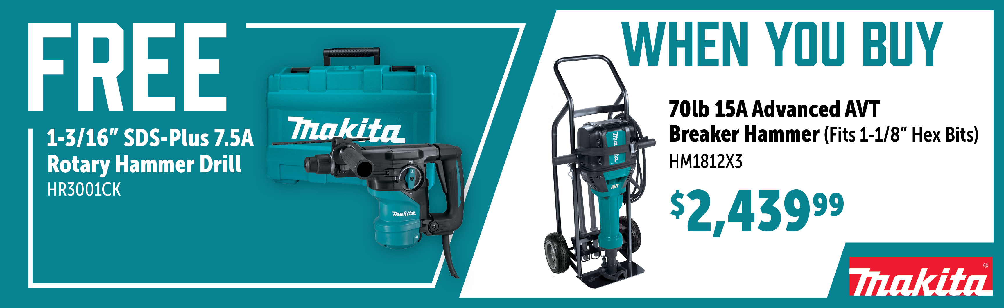 Makita Nov-Jan: Buy a HM1812X3 and Get a Free HR3001CK