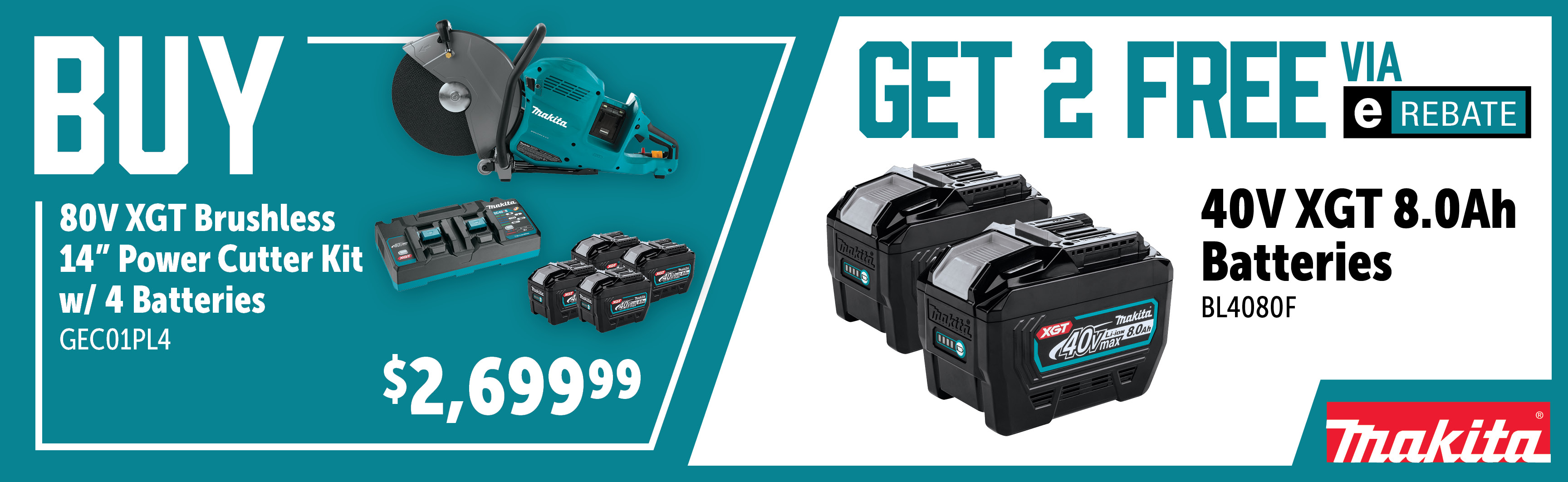 Makita Nov-Jan: Buy a GEC01PL4 and Get 2 Free BL4080F