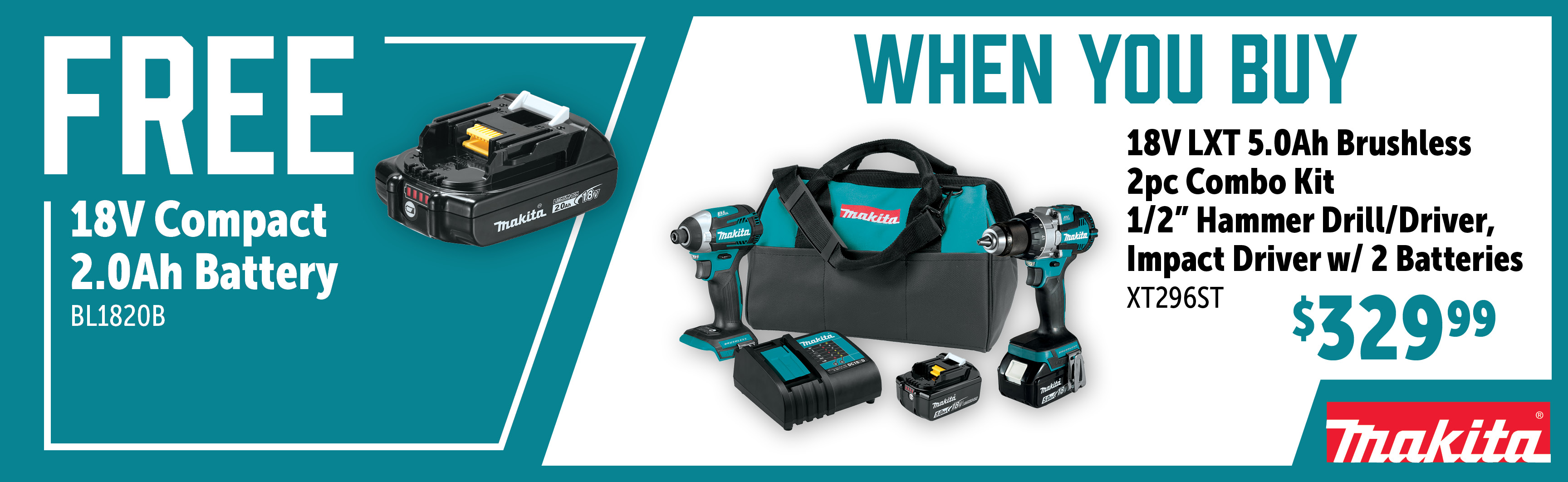 Makita Nov-Jan: Buy a XT296ST and Get a Free BL1820B