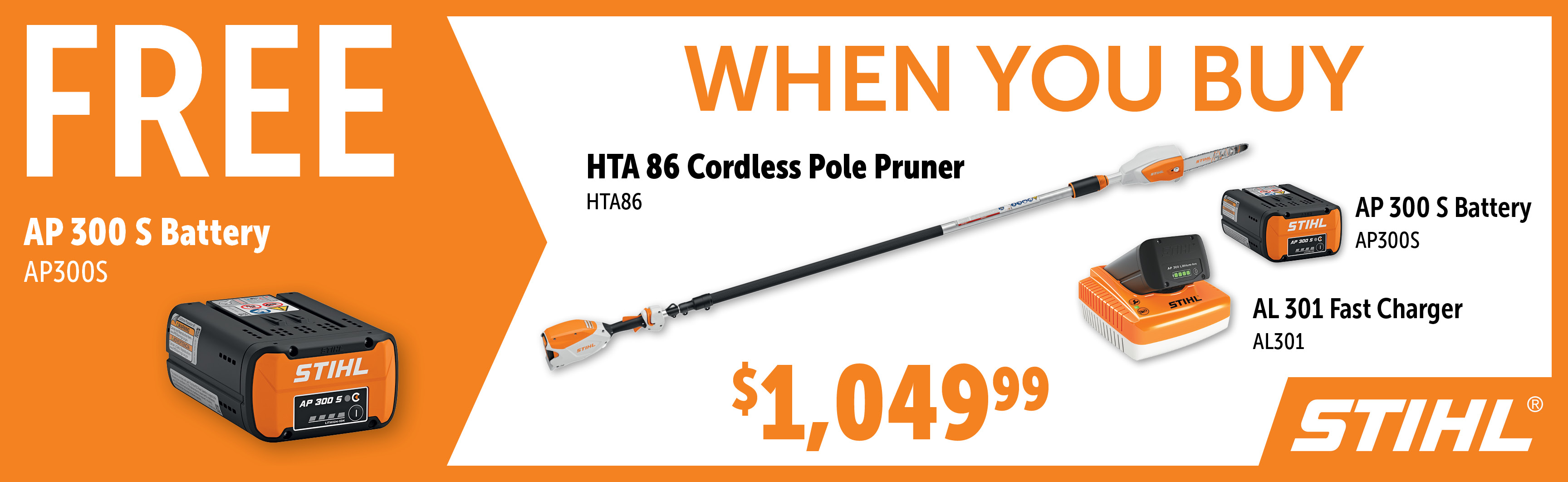 STIHL Sep-Dec: Buy a HTA86 Set with an AP300S and Get an Additional Free AP300S Battery