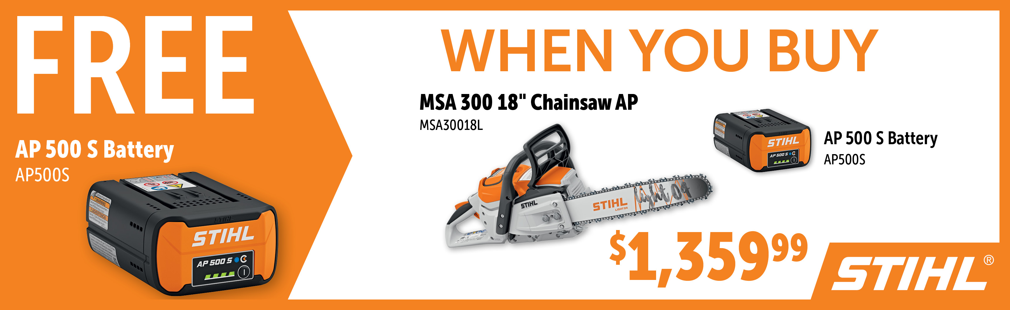 STIHL Sep-Dec: Buy a MSA30018L Set and Get an Additional Free AP500S Battery