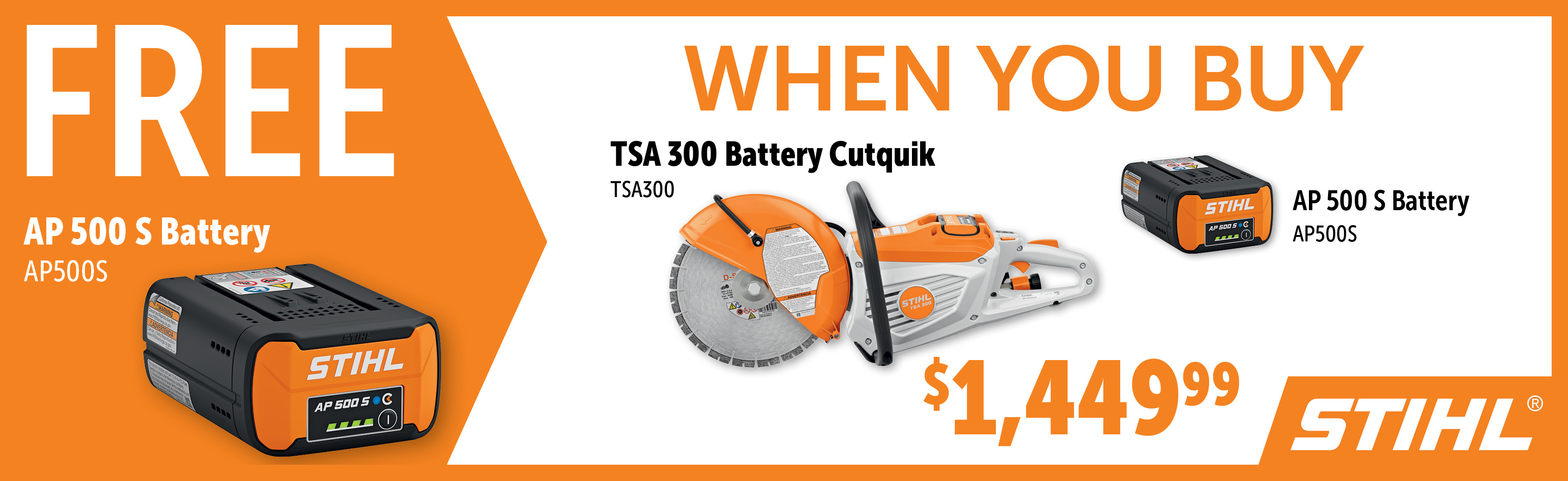 STIHL Sep-Dec: Buy a TSA300 Set and Get an Free Additional AP500S Battery