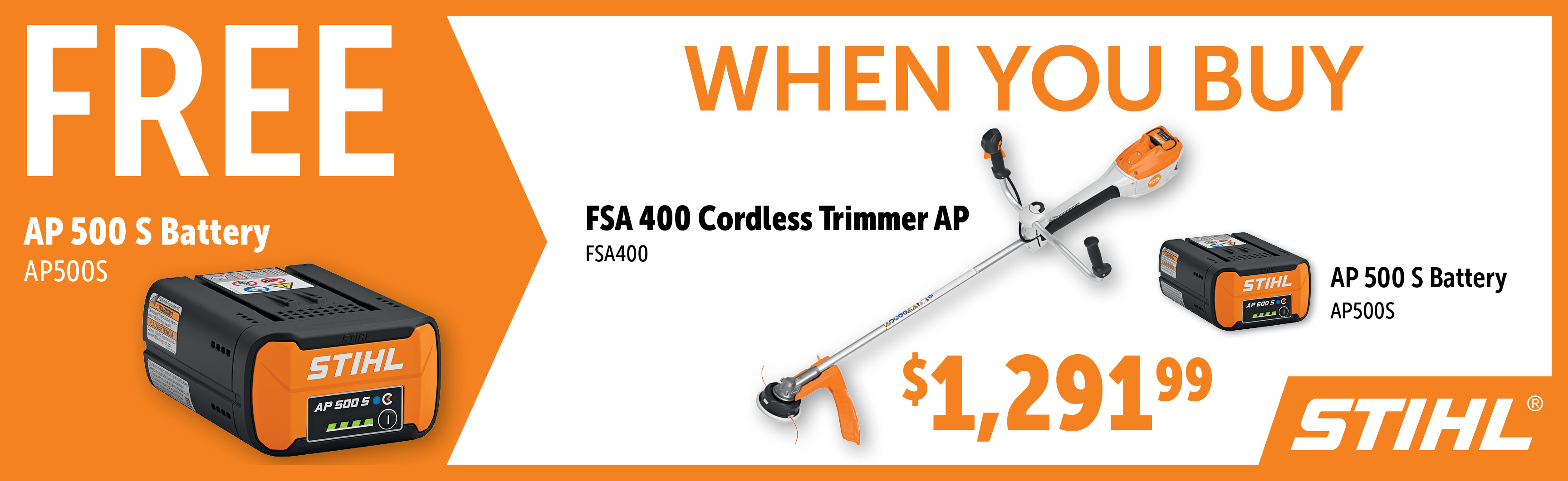 STIHL Sep-Dec: Buy a FSA400 and Get a Free AP500S Battery