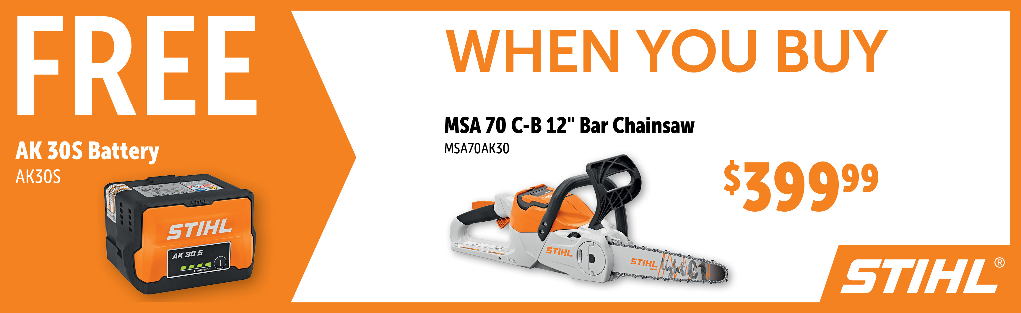 STIHL Sep-Dec: Buy a MSA70AK30 Set and Get a Free AK30S Battery