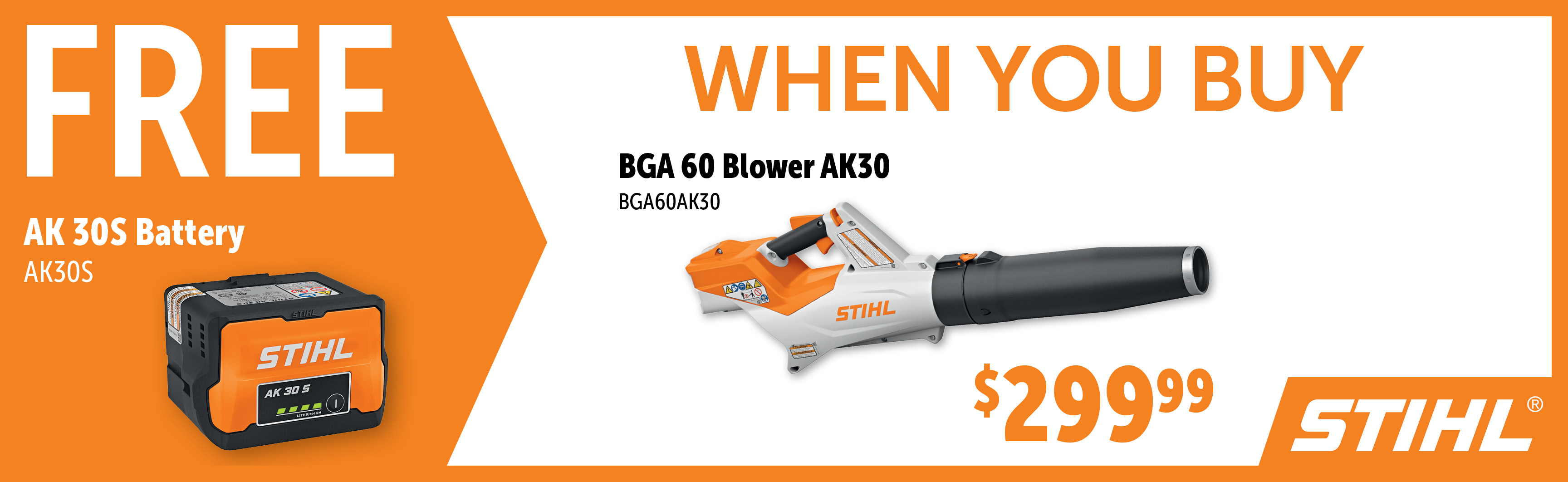 STIHL Sep-Dec: Buy a BGA60AK30 and Get a Free AK30S Battery