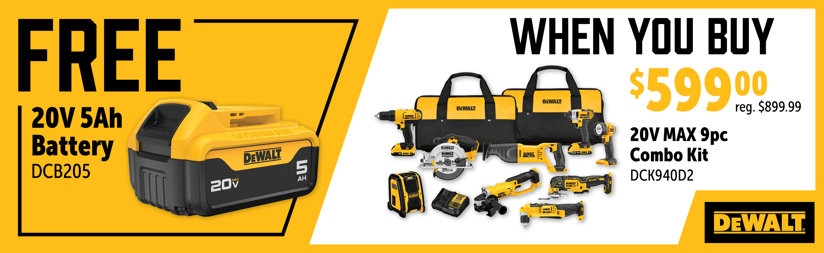 Dewalt Jan-Mar: Buy a DCK940D2 and Get a Free DCB205