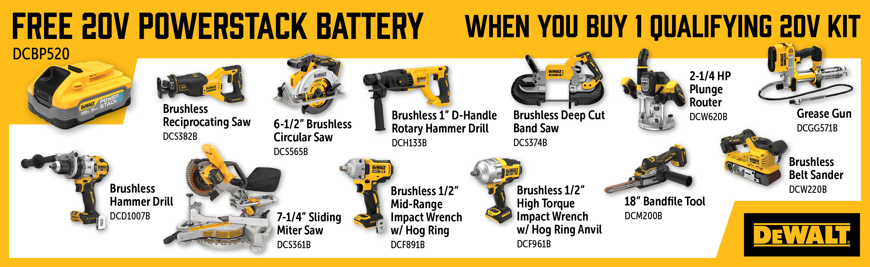 Dewalt Jan-Mar: Buy a Qualifying 20V Bare Tool and Get a Free DCBP520