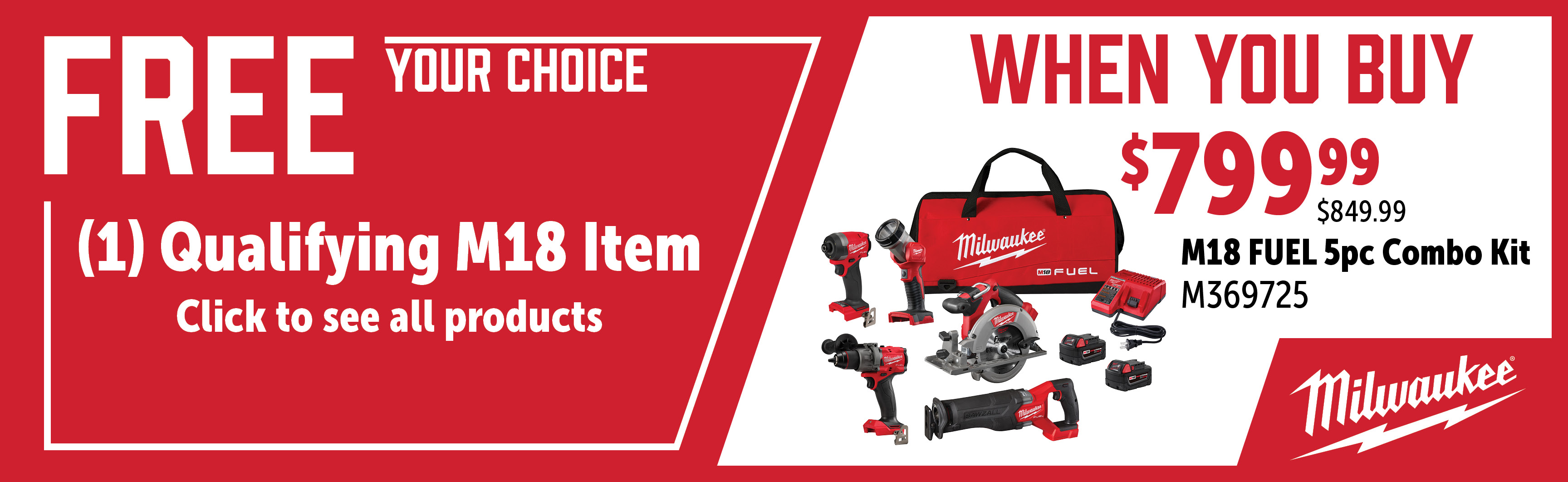 Milwaukee Feb-Apr: Buy an M369725 and Get Promo Pricing and a FREE M18 Qualifying Item