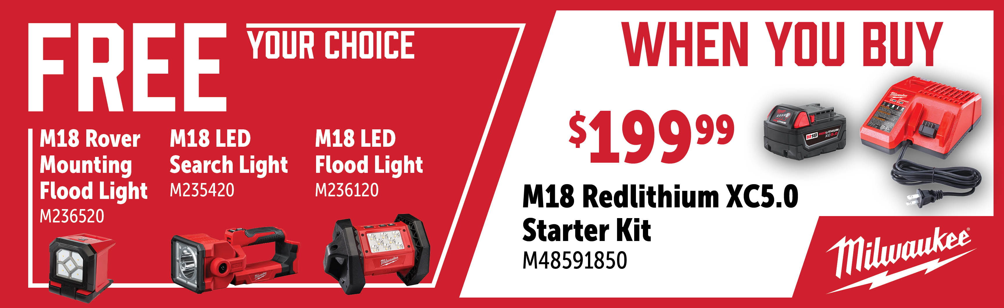 Milwaukee Aug-Oct: Buy a M48591850 Starter Kit and Get a Free M18 Light