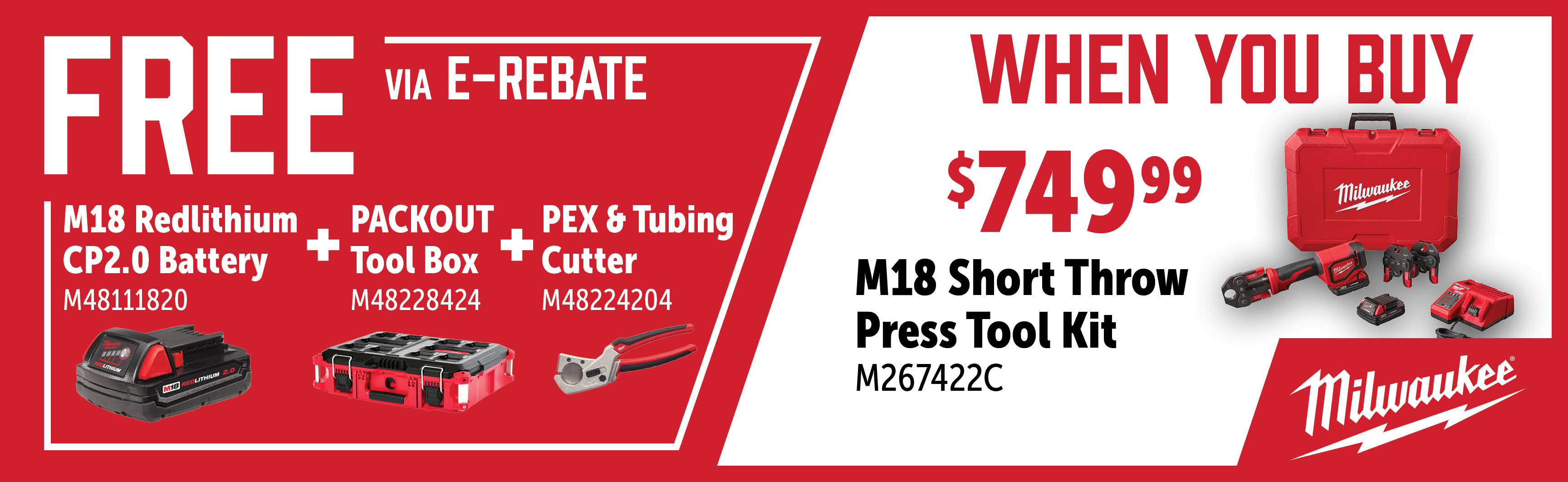 Milwaukee Aug-Oct: Buy a M267422C and Get a Free M48228424 + M48224204 + M48111820 via ERebate