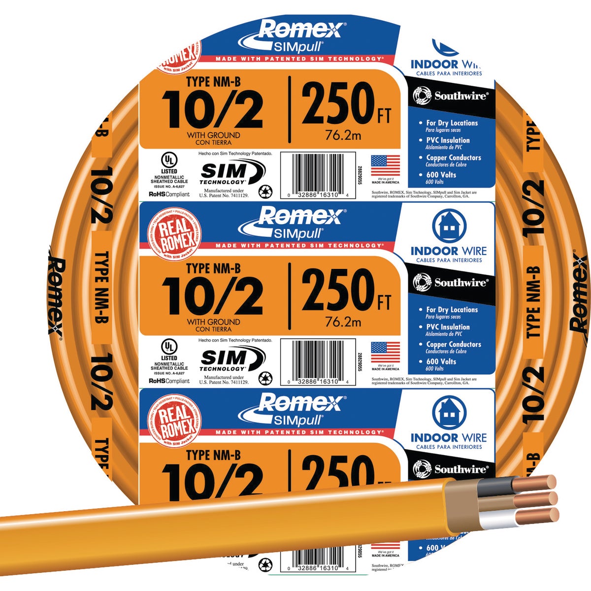 Southwire Romex 250 ft 10/2 NM-B Electrical Wire
