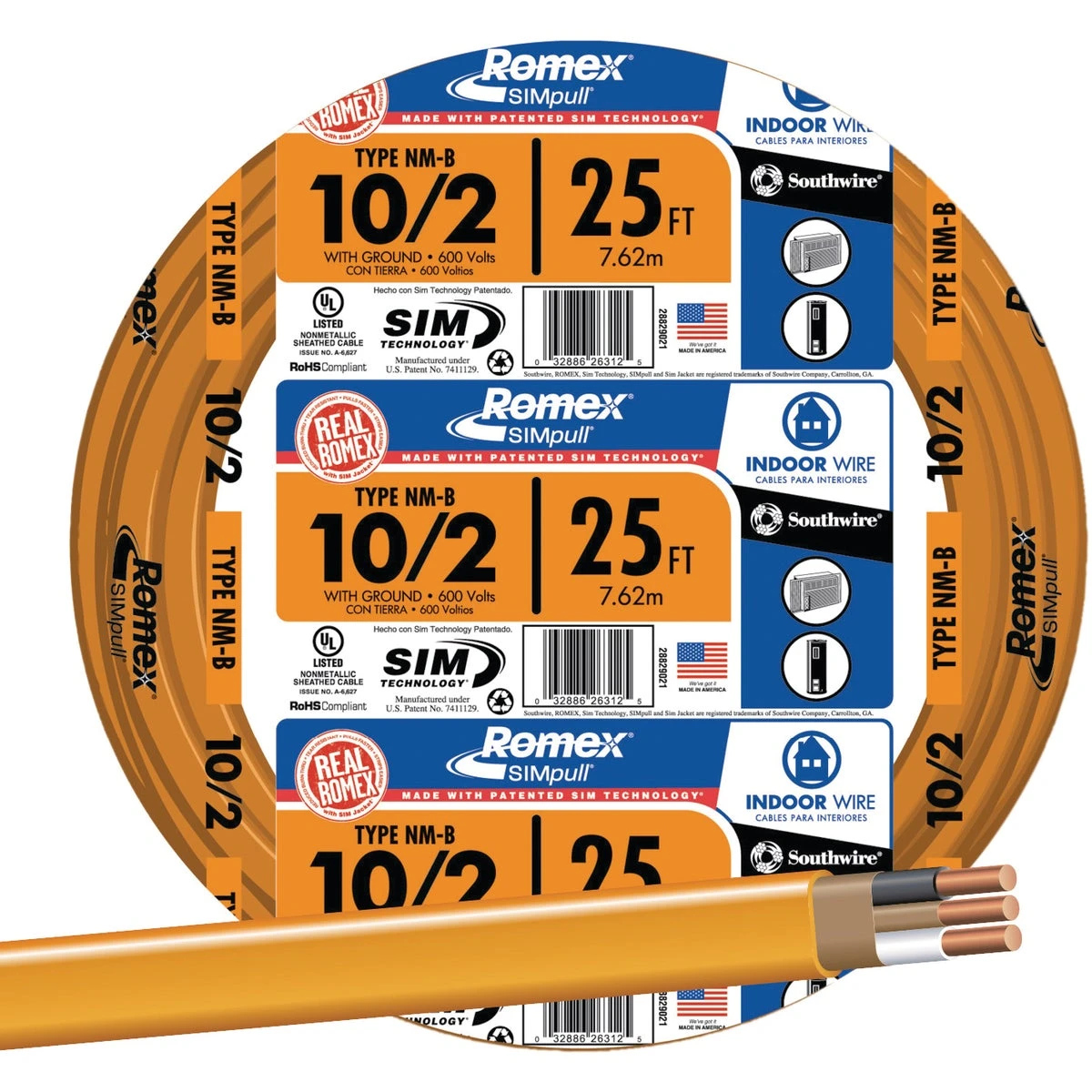 Southwire Romex 25 ft 10/2 NM-B Electrical Wire