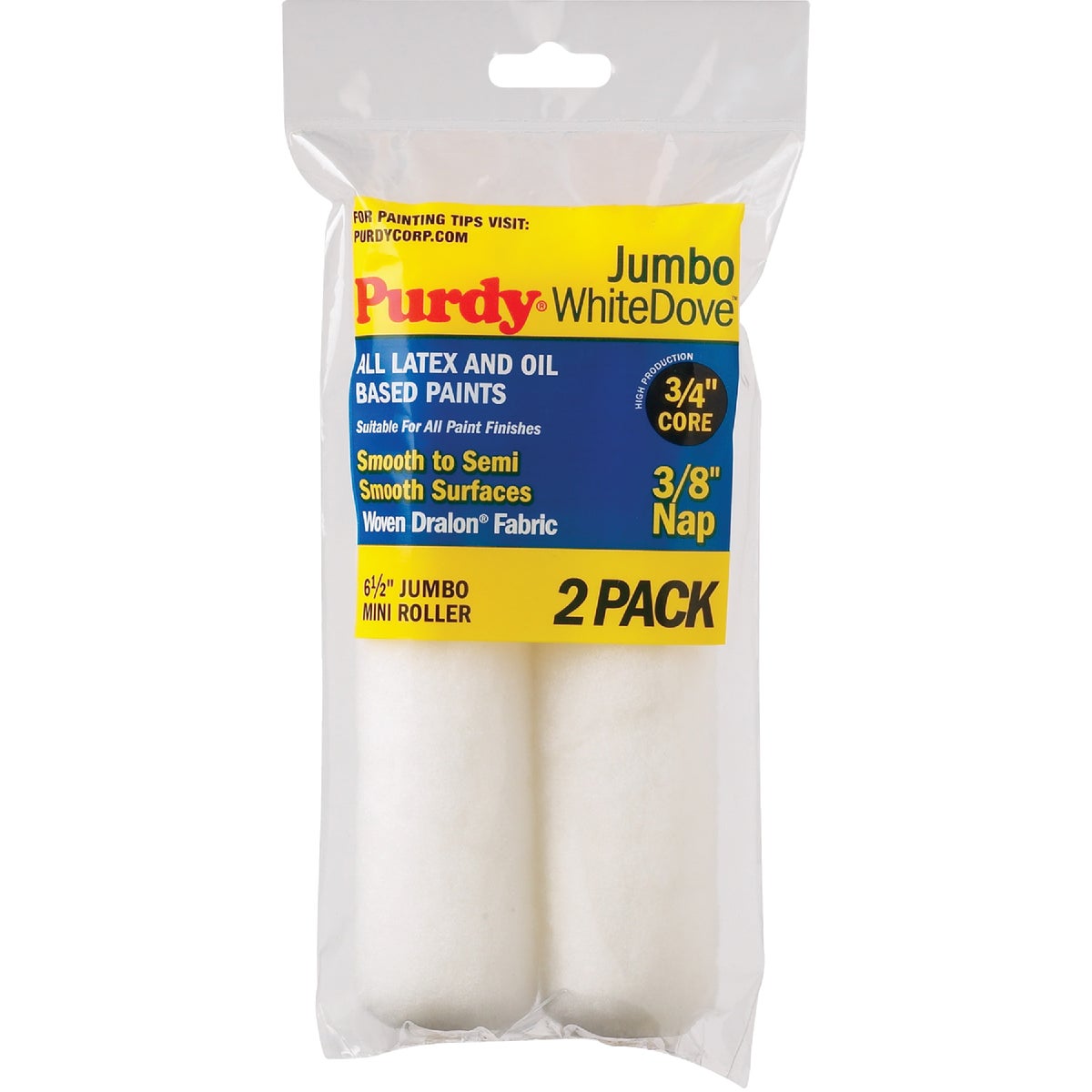 Purdy White Dove Jumbo Mini Roller Cover (2pk) 6-1/2 in. x 3/8 in. Nap
