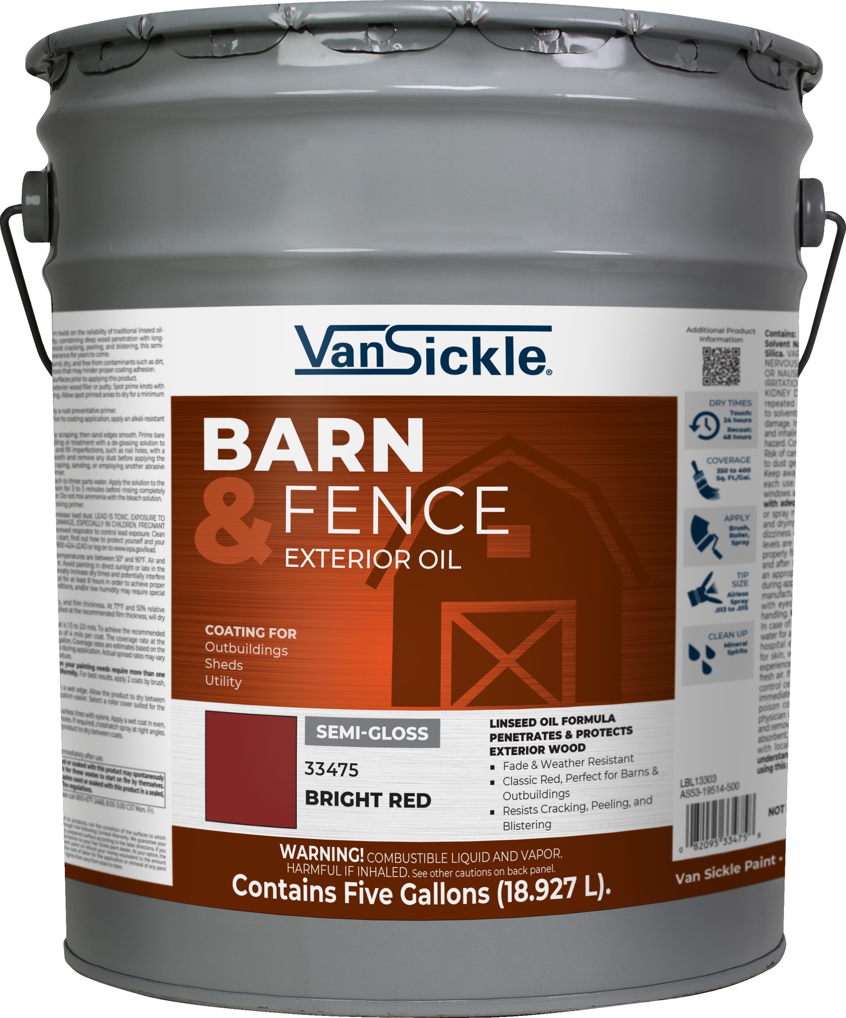 Van Sickle Barn & Fence Exterior Oil (Semi-Gloss - Bright Red) 5 gal