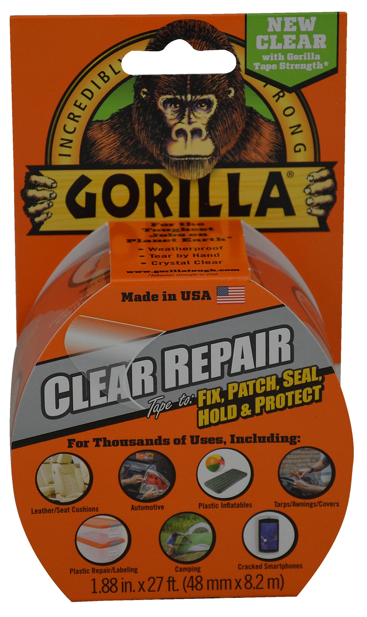 Gorilla Clear Repair Tape - Heavy Duty, Crystal Clear, 9 Yard Roll, Holds & Protects