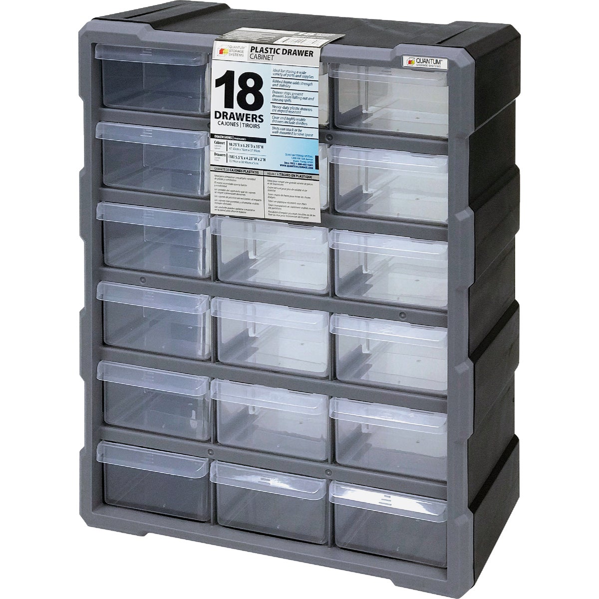 Quantum Storage Systems Quantum Storage 18-Drawer Clear Plastic Parts  Drawer Cabinet, image size:1200x1200