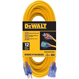 DEWALT SJTW 12/3 Lighted Extension Cord - 25 ft