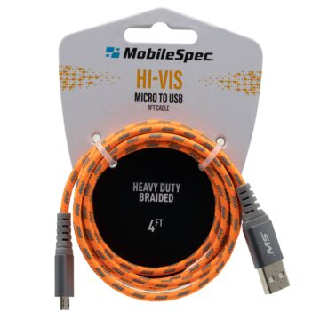MobileSpec MBSHV0413 4 ft PVC Hi-Vis Orange Micro to USB Cable