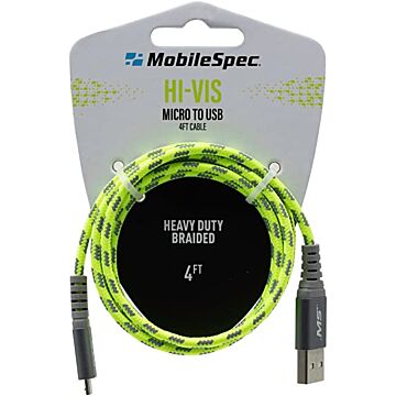 MobileSpec MBSHV0412 4 ft PVC Hi-Vis Green Micro to USB Cable