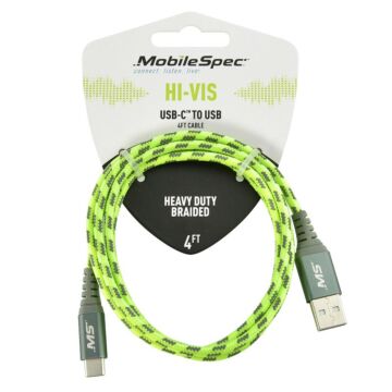 MobileSpec MBSHV0432 4 ft PVC Hi-Vis Green USB-C to USB-A Cable
