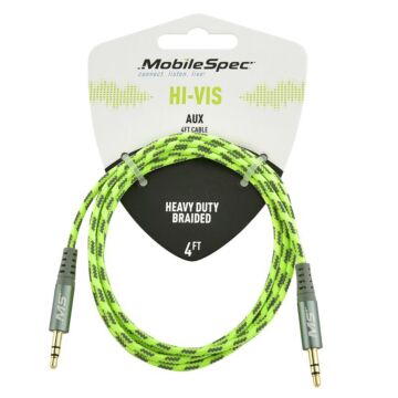 MobileSpec MBSHV0402 4 ft PVC Hi-Vis Green Auxiliary Cable