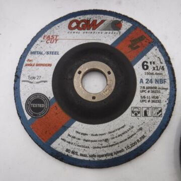 CGW A24-R-BF TR Type 27 6 in 1/4 in General Purpose Grinding Wheel