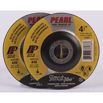 Pearl Abrasives Slimcut™ Plus Aluminum Oxide - 4-1/2 x .045 x 7/8 Slimcut45™ Plus T27 AO Thin Cut-Off Wheels, A46, 25/Box