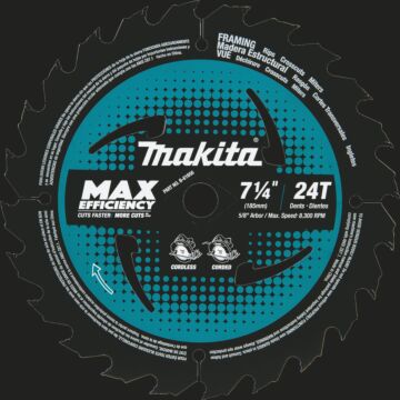 Makita 7-1/4" 24T Carbide-Tipped Max Efficiency Ultra-Thin Kerf Circular Saw Blade, Framing