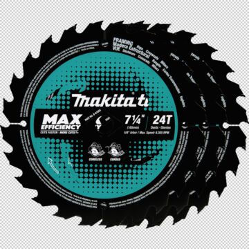 Makita 7-1/4" 24T Carbide-Tipped Max Efficiency Circular Saw Blade, Framing, 3/pk