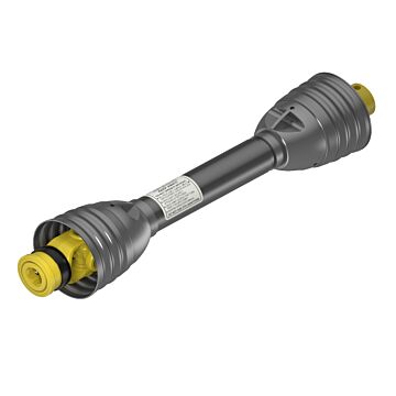 AB4 series profile PTO drive shaft with a 1 3/8-6 spline spring-lok tractor connection and round pin implement connection
