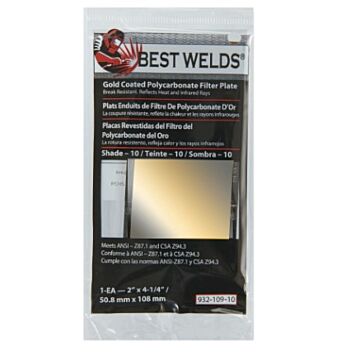 Best Welds 2 x 4-1/4 in Polycarbonate Shade 10 Rectangular Filter Plate