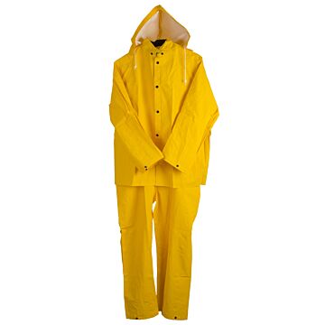 L PVC/Polyester Yellow Hooded Rainsuit