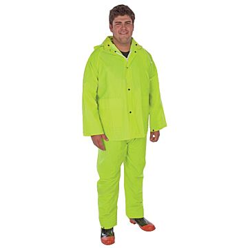 M PVC/Polyester Hi-Vis Green Hooded Rainsuit