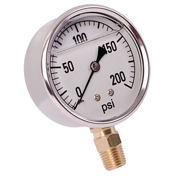 Valley Industries 2-1/2 in 0 - 200 psi 1/4 in MNPT Single Scale Pressure Gauge