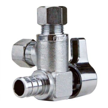 1/2 x 3/8 x 3/8 in PEX x Compression x Compression Brass Dual Outlet Stop Valve