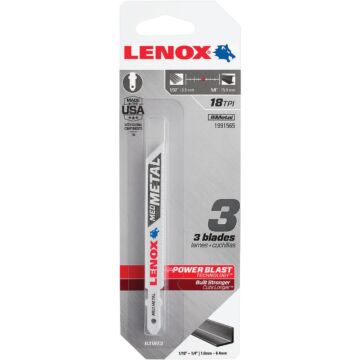 LENOX T-Shank Medium Metal Cutting Jig Saw Blade, 3 5/8" X 3/8" 18 Tpi, 3 Pack