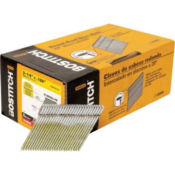 BOSTITCH Framing Nails, 28 Degree, Wire Weld, Galvanized, 3-1/4-Inch X .120-Inch, 2000-Pack
