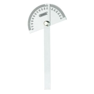 GENERAL 18 Round Head Protractor, 0 to 180 deg, Stainless Steel