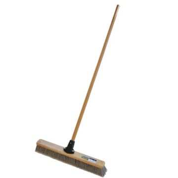 24" Push Broom, Coarse Brown Plastic Center/Silver Flagged Tip Plastic Border 3" Bristles with Flex Handle