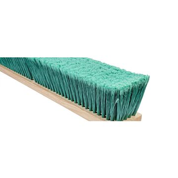 18" Push Broom, Green Flagged Tip Pet Plastic 3" Bristles for Threaded Handle