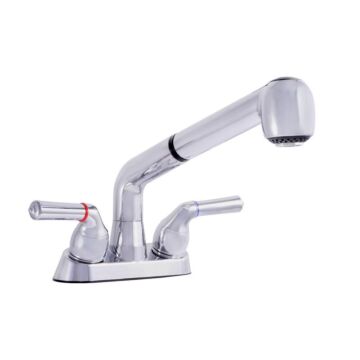 Laundry Tub Faucet 2-handle Chrome with Pull-out Spray