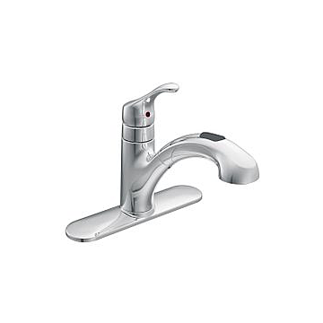 CA87316C Chrome One-Handle Low Arc Pullout Kitchen Faucet