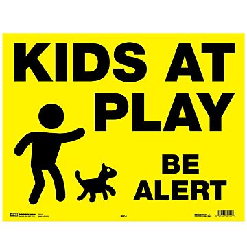 HY-KO Hy-Ko MKP-1 Yard Sign, KIDS AT PLAY BE ALERT, Black Legend, Yellow Background, Corrugated Plastic