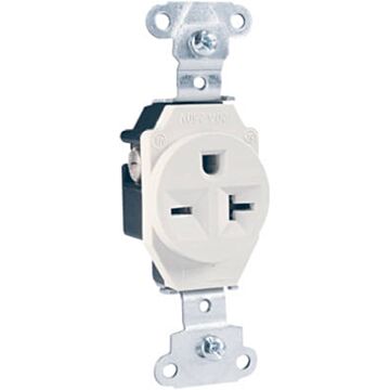 Pass & Seymour Legrand 5851WCC8 Heavy-Duty Single Receptacle, 2 -Pole, 250 VAC, 20 A, Side Wiring, NEMA: NEMA 6-20R, White