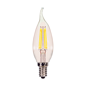 Satco 4.5 Watt CA10 LED - Clear - Candelabra base - 5000K - 120 Volt - 2-Card