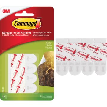 3M Command 3.87 In. x 0.23 In. 1 Lb. Capacity Removable Poster Mounting Strips (12-Pack)