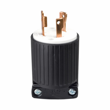 Eaton locking plug, #16-12 AWG, 30A, Industrial, 125V, Back wiring, Black, white, Ultra grip, L5-30, Two-pole, Three-wire, Nylon