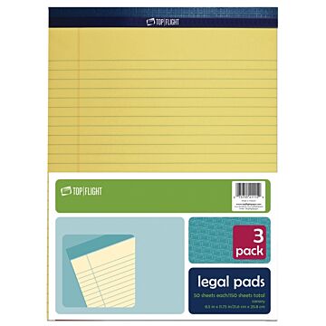 TOP FLIGHT N 11 4513094 Legal Pad, 11-3/4 in L x 8-1/2 in W Sheet, 50-Sheet, Canary Yellow Sheet