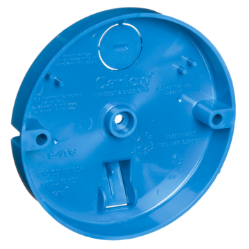 Round Ceiling Box, Volume 8 Cubic Inches, Diameter 4 Inches, Depth 1/2 Inches, Color Blue, Material Non-Metallic